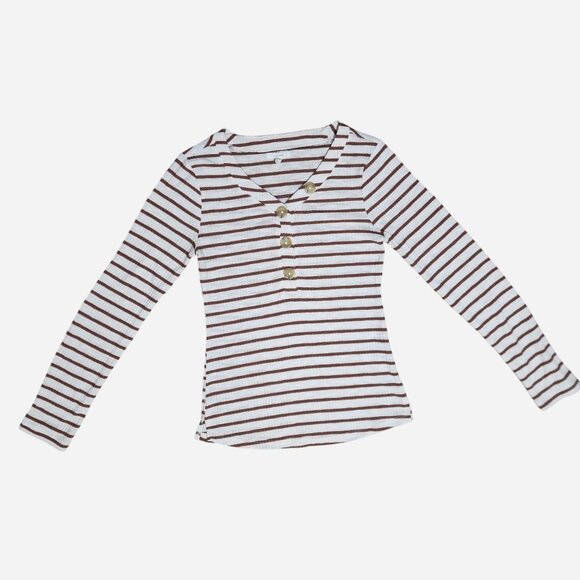 Maurices knit brown and off-white striped long sleeve shirt - small - Picture 2 of 7